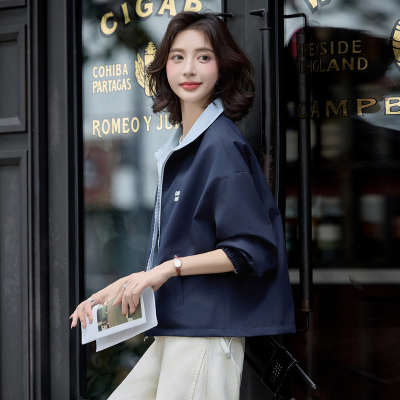时尚立领风衣短外套女两面穿2025春秋新款高级感减龄休闲夹克上衣|undefined