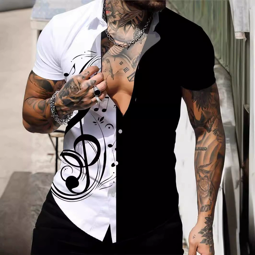 Мужская музыка 3D печать мода с коротким рукавом с v-образным вырезом рубашка, мужская летняя одежда