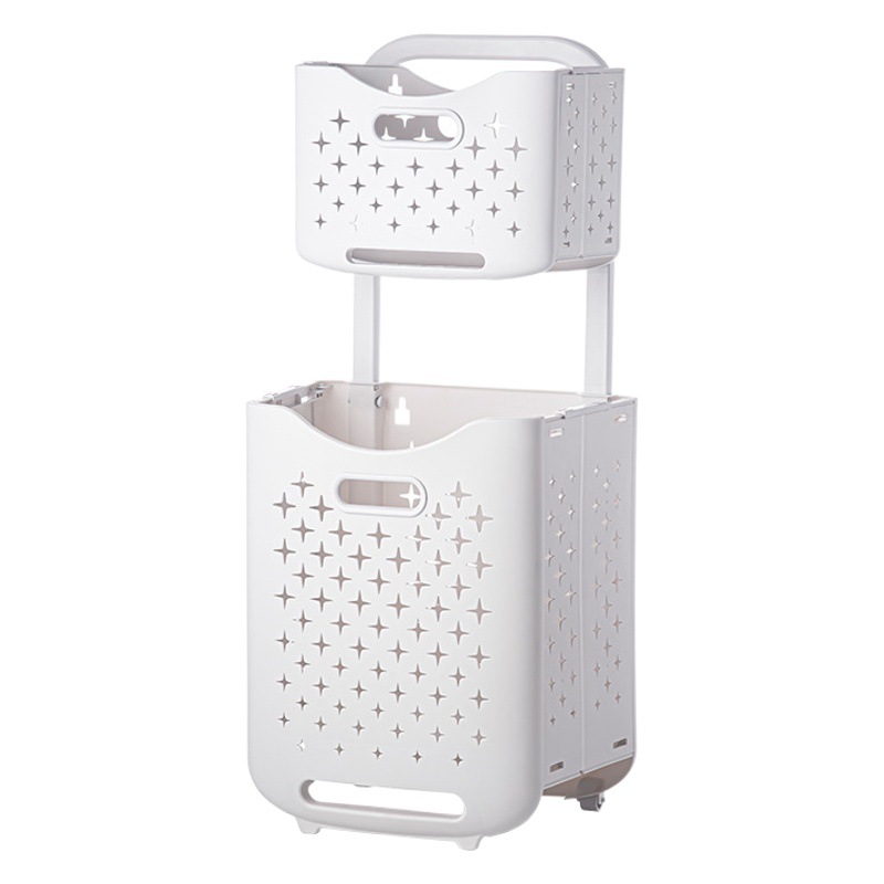 Cesta de lavandería de plástico de doble capa con ruedas, canasto plegable para ropa, venta directa de fábrica