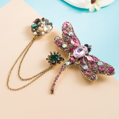 Europe and America high-grade Rhinestone Dragonfly Brooch double-deck explosion-proof suit Pin Sternum clothing Accessories Pin wholesale