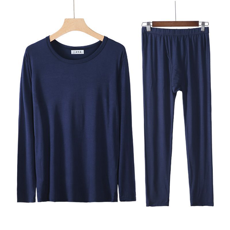 New Men's Modal Autumn Thermal Underwear Set, Round Neck, Slim Fit, Thin, Plus Size, Basic Close-Fitting Base Layer