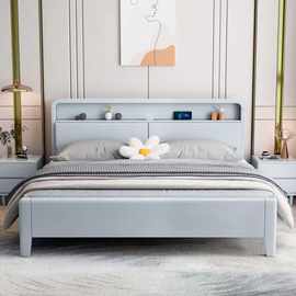 储物床北欧实木床白色现代简约主卧双人床1.2米1.8m婚床1.5轻奢.