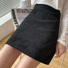 秋冬配毛衣灯芯绒半身裙女大码高腰显防走光A字包臀裙胖mm短裙