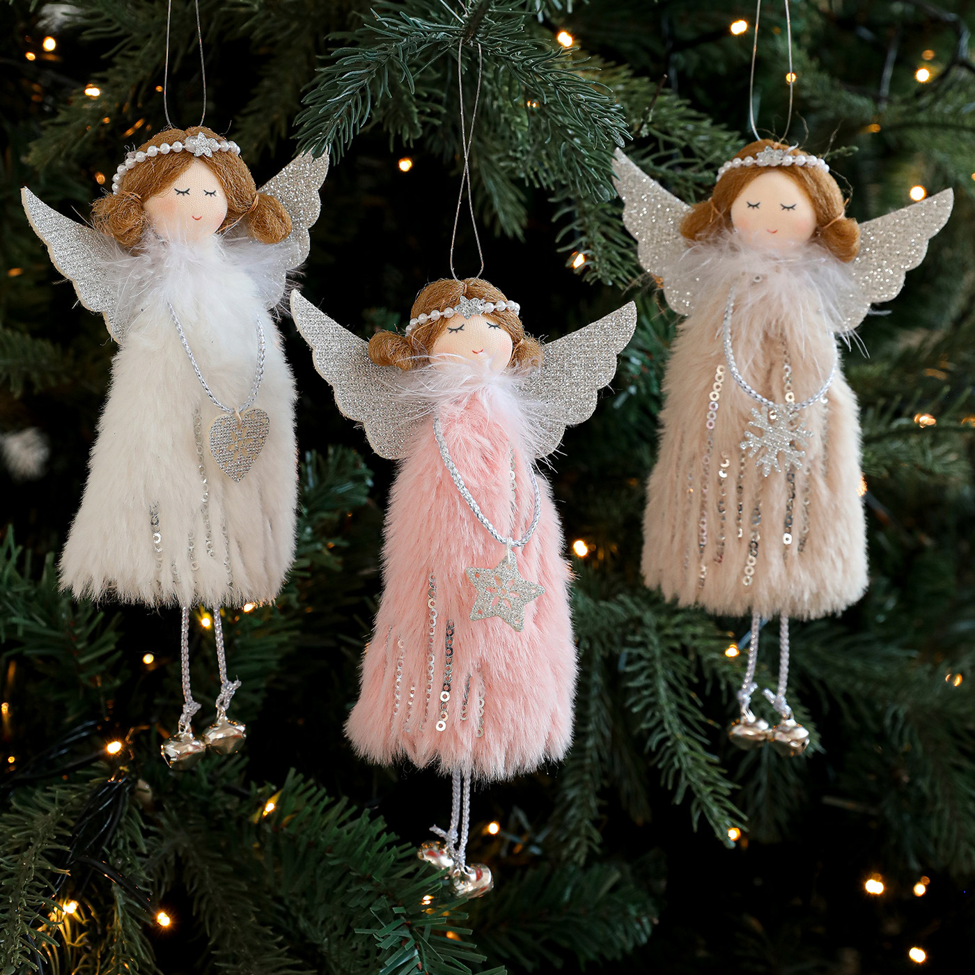 Nuevo peluche Angel Girl amor campana decoración del árbol de Navidad colgante alas muñeca muñeca accesorios de decoración