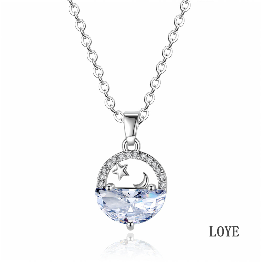 Simple Fashion Micro-Inlaid Zircon Star Moon Ship Necklace Copper Necklace