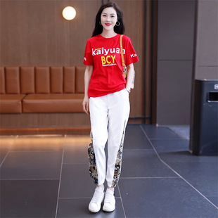 Square dance net red fried street casual sports clothing pink summer clothing with a whole suit women's 2024 new summer