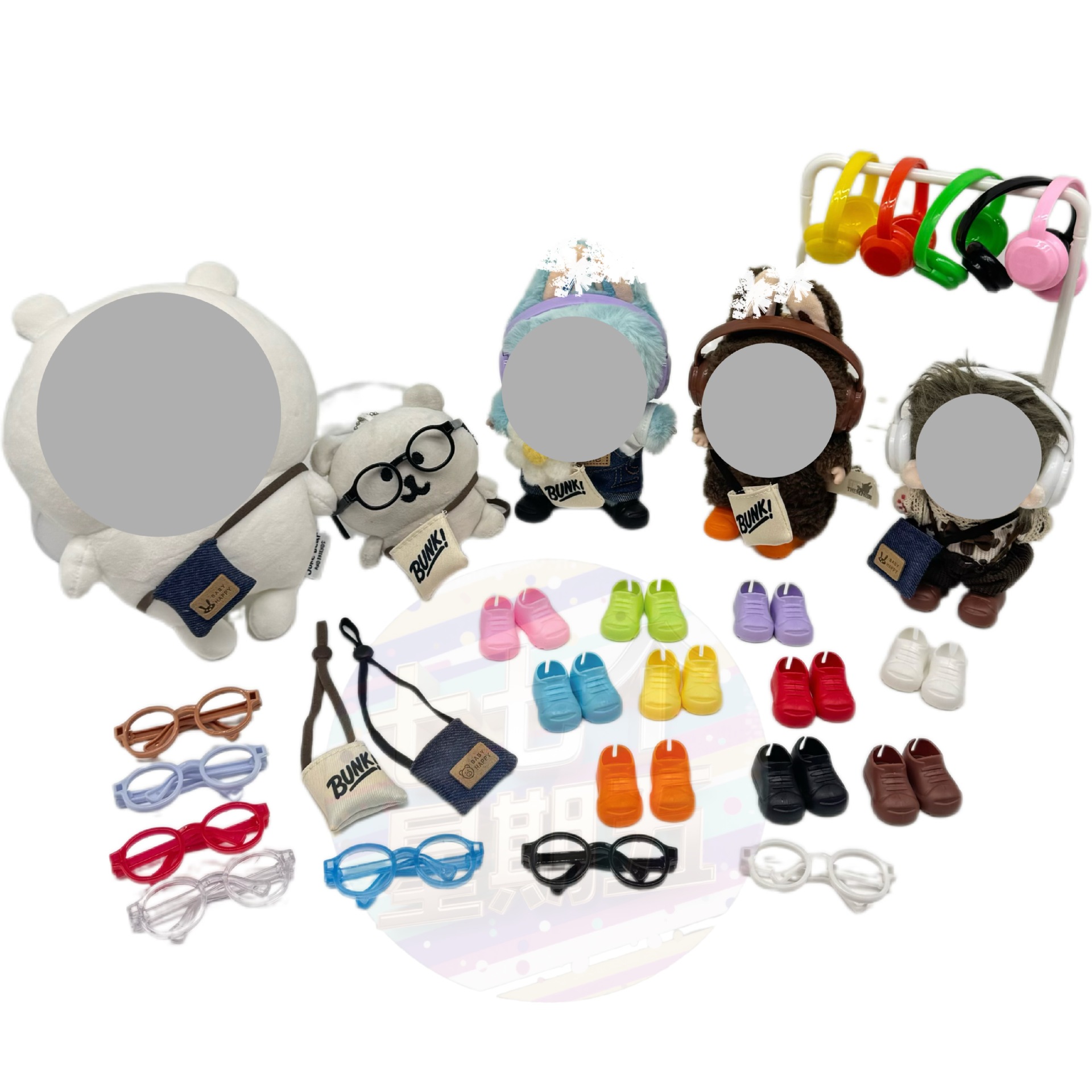 17cm Labubu Cotton Doll Versatile Dress-Up Crossbody Bag Sneakers Earphones Glasses Accessories