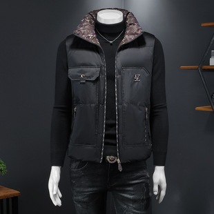 European Station 2024 Winter New Men's Down Vest plus size Stand Collar Multi-Pocket Trendy Casual Jacket Vest
