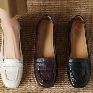 Soft Goatskin French Retro Soft-Soled Shoes for Women 2025 Spring and Summer New Style Genuine Leather Slim Flats-Soled Mom's Shoes Loafers