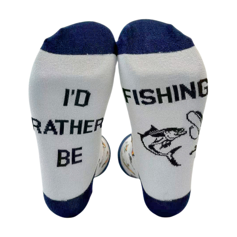 European and American Cross-Border Fishing Theme Men's and Women's Casual Cotton Socks Breathable Sweat-Absorbent Mid-Calf Socks Outdoor Sports Socks
