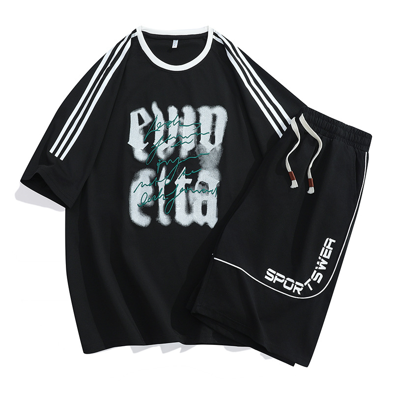 2025 verano nuevo estilo simple traje casual suelto para hombres y adolescentes pantalones cortos de manga corta tendencia de moda hermosa impresión