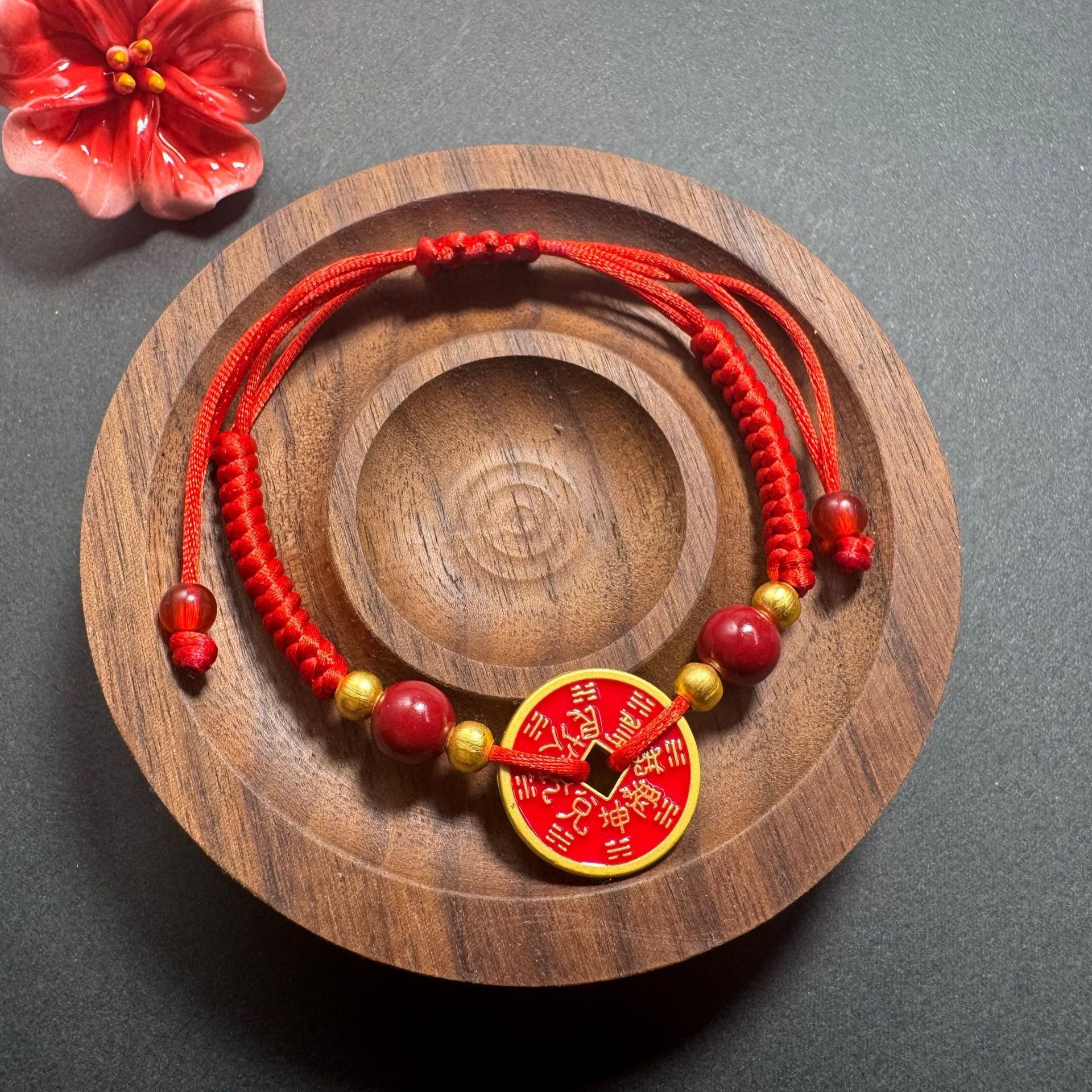 Mountain Spirit Coin Red String Bracelet Adjustable Handmade Red String for the Year of the Zodiac Unisex