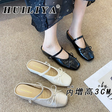 惠莉雅Y2808-1法式方头平底拖鞋夏新款蝴蝶结小皮鞋百搭简约时尚