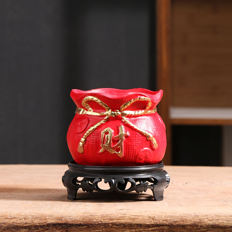 Oficina rojo carnoso bandeja de maceta pequeña riqueza árbol ganoderma orquídea mariposa planta verde sala de estar decoración cerámica doméstica