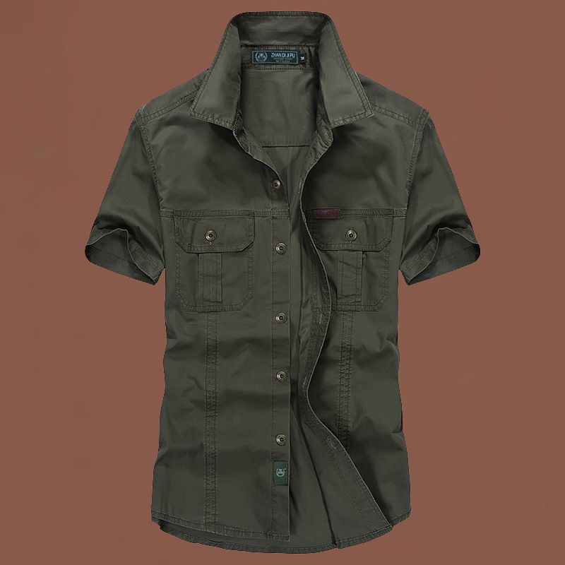 Verano 2024 nueva camisa de hombre de cuello suelto camisa de manga corta de color sólido camisa de hombre de mediana edad camisa casual