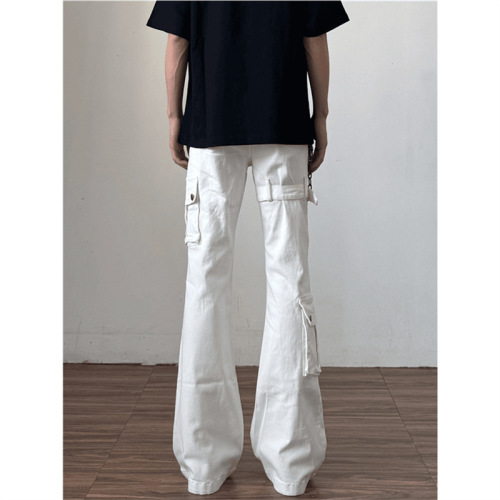 White-vibe strap-workwear denim jeans for men—American-style high-street 