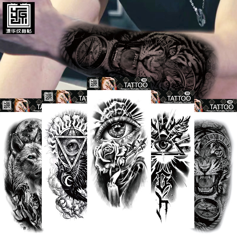Yuanhua waterproof tattoo stickers manufacturers in stock wholesale wolf head totem Arabic text tattoo stickers cross-border supply