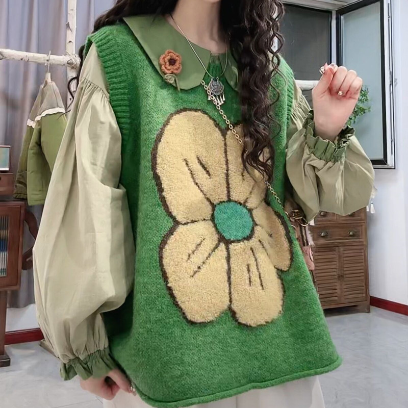 Directo de fábrica Chaleco de punto de las mujeres sueltas más el tamaño 2023 de primavera y otoño de cuello redondo jacquard suéter exterior de las mujeres