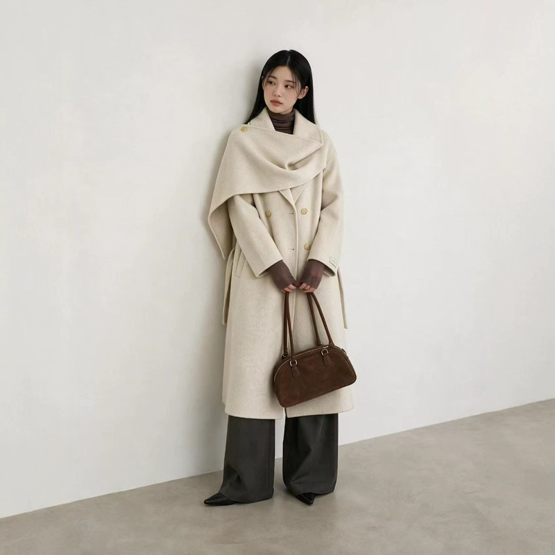 New autumn and winter long, Hepburn-style, double-faced wool coat for women, a luxurious and elegant outerwear piece New autumn and winter long, Hepburn-style, double-faced wool coat for women, a luxurious and elegant outerwear piece