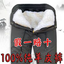 皮毛一体皮裤男女士羊皮毛高腰棉裤中老年内胆拆卸加厚羊毛裤