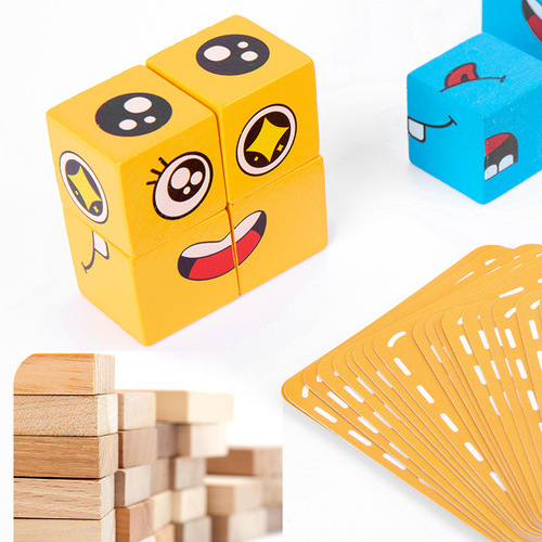 Face Changing Rubik's Cube Building Blocks Children's Logical Thinking Training Puzzle Parent-Child Board Game Wooden Challenge Level Toy