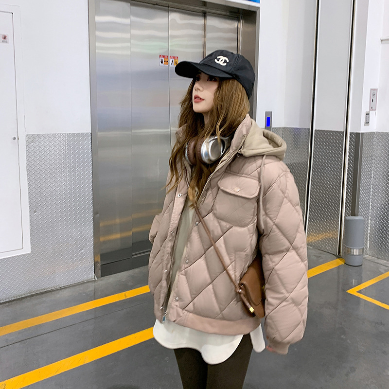 Exportación de comercio exterior 2025 nuevo invierno falso de dos piezas de algodón algodón de malla empalmado sudadera con capuchón algodón mujer engrosado