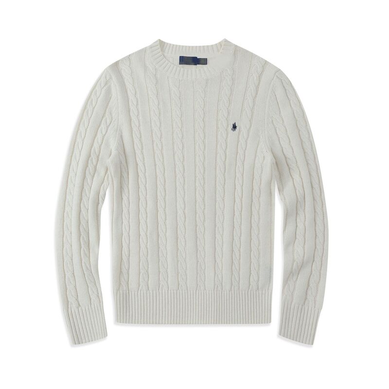 Scannable Qr Code Polo Autumn and Winter Polo Logo Embroidered Round Neck Cable Knit Wool Sweater Warm Casual Men's Knitwear