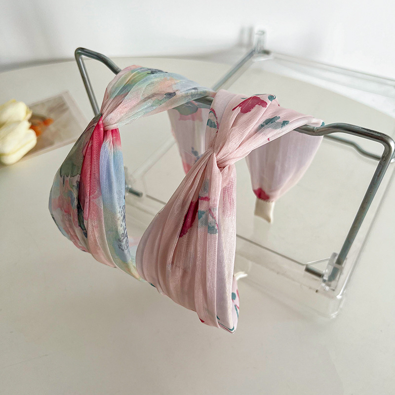 夏季小碎花交叉發箍夏天女式甜美扎染印花花朵頭箍高級感發窟髮飾