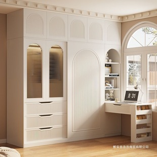 French Cream Style Wardrobe Home Bedroom Small Apartment Light Luxury Sliding Door Storage Wardrobe Children's Wardrobe