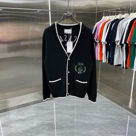现货CASABLANCA编织黑条纹毛衣纯手工针织纯棉开衫衬衫ins外贸