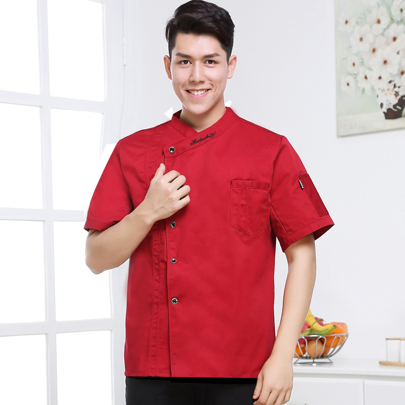 Moda estilo chino chef ropa de trabajo de los hombres de manga corta de verano delgada transpirable restaurante trasero cocina Chef ropa personalización