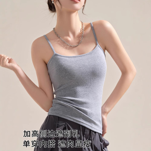 Thread-spool cotton square neck women's summer thin base layer crew neck knit sleeveless top versatile slimming suit strap