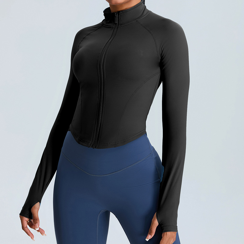 Otoño nuevo abrigo de yoga delgado de cuello de mujer al aire libre correr ropa de yoga con cremallera de manga larga cardigan abrigo de fitness