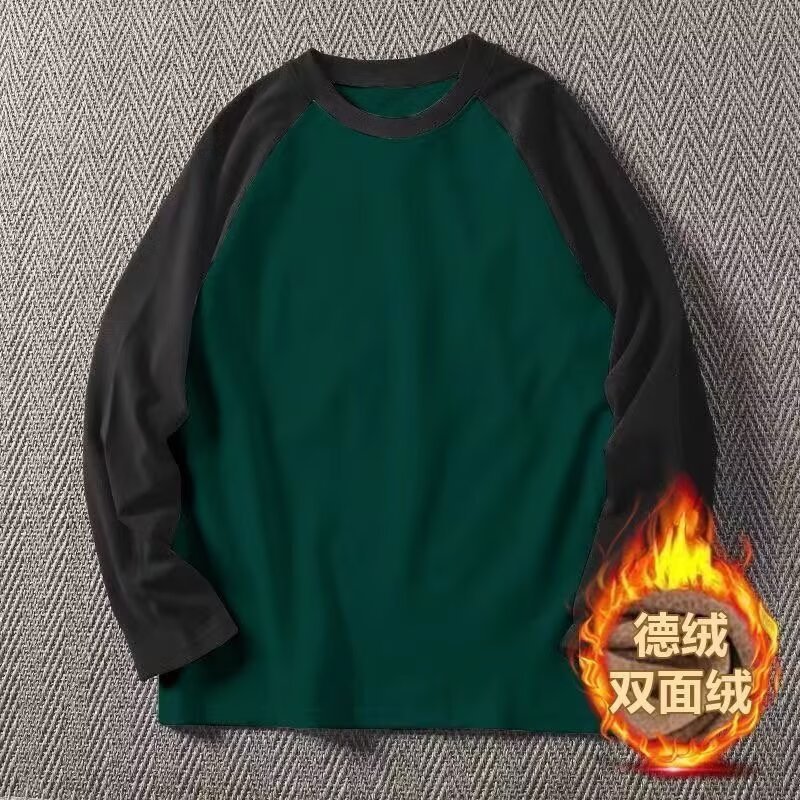 Doble cara camiseta de camiseta de camiseta de cuello redondo para hombre, camiseta de manga larga, ropa interior cálida para hombre, camiseta de papá, camiseta interior y exterior