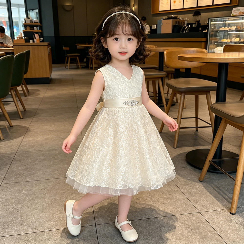 Foreign Trade Summer Children's Dress European and American Girls Princess Dress Sleeveless Lace Dress Flower Girl Wedding Dress Dress