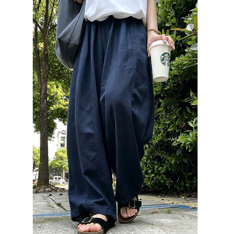 Quần short nữ cạp cao dáng rộng chất liệu cotton mềm mại — Xanh lông mòng đen, màu trắng