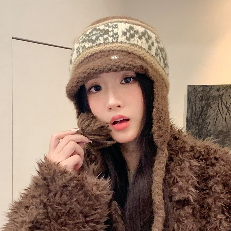 韩版秋冬季帽子女款针织毛线帽大帽檐显脸小雷锋帽护耳保暖包头帽|undefined