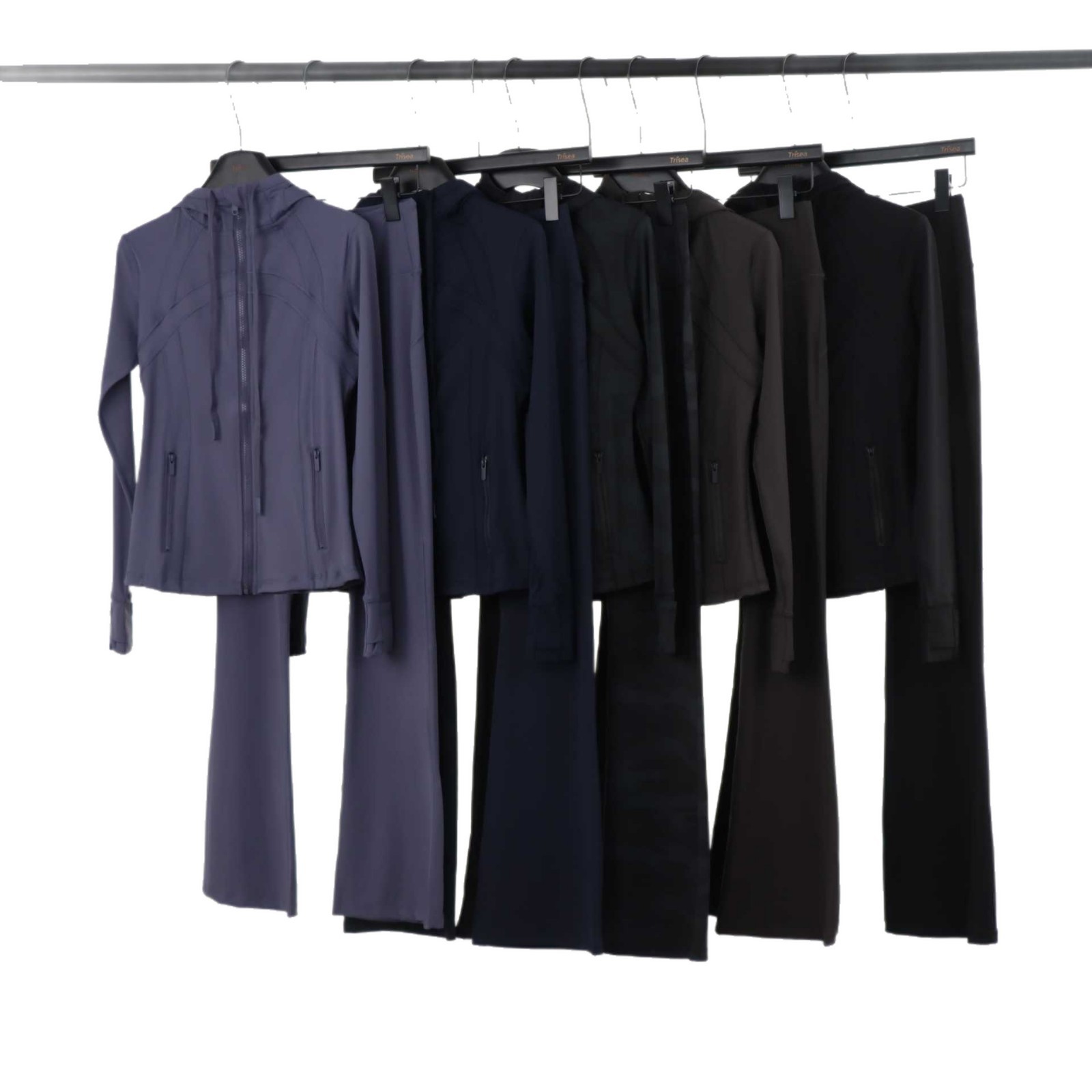 Women's Hooded Flared Jacket Set Long Sleeved Fitted Elastic Fitness Running Yoga Sportswear_ecoleips.com