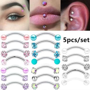 5PCS Crystal Eyebrow Piercing Set Curved Barbell Piercings R
