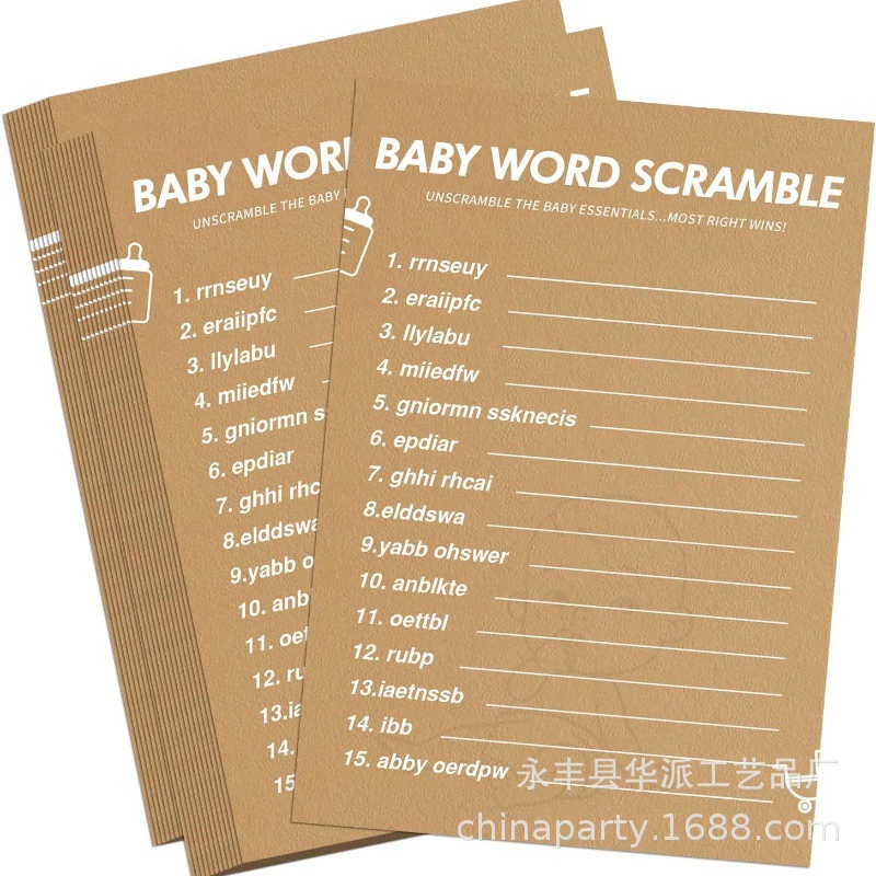 Забавные забавные детские душевые игровые карты Трансграничные слова для детского душа