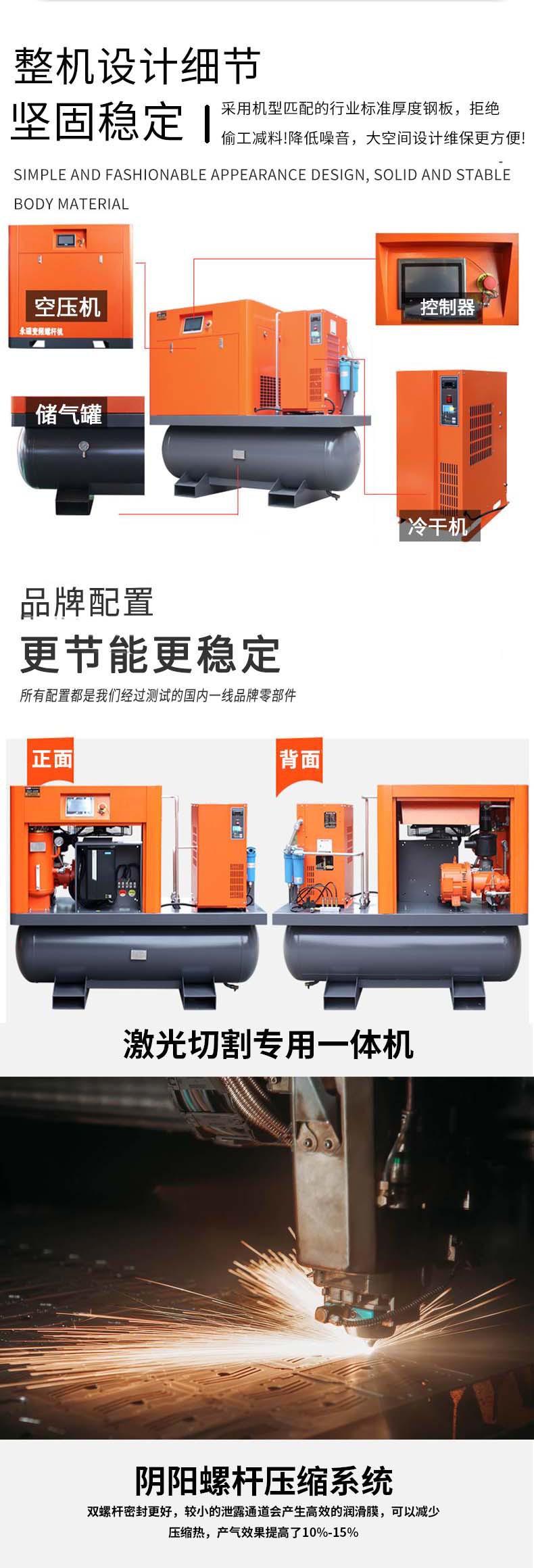 Shanhai Laser Cutting Special Air Compressor Permanent Magnet Variable Frequency Silent Screw Integrated 11/15Kw/ 16kg