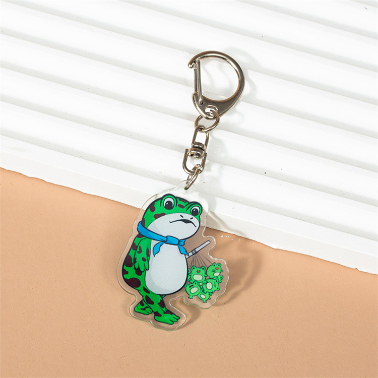 Internet celebridad lindo solitario rana de dibujos animados acrílico llavero colgante bolsa auricular caso pequeño colgante llavero