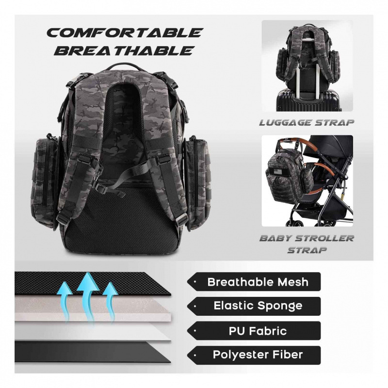 Nuevas tácticas de comercio electrónico transfronterizo para hombres mochila de pañales multifuncional, mochila de diseño cómodo a prueba de agua de gran capacidad