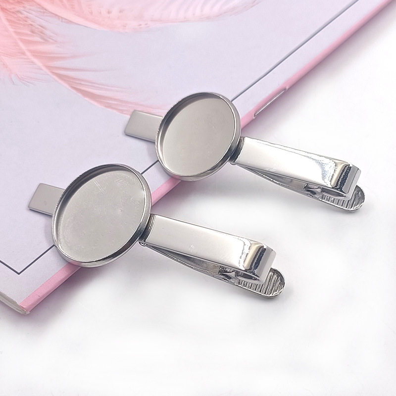 Stainless Steel Round Tray Tie Clip Groove Time Gem Basin Clothing Suit Clip DIY Jewelry Accessories