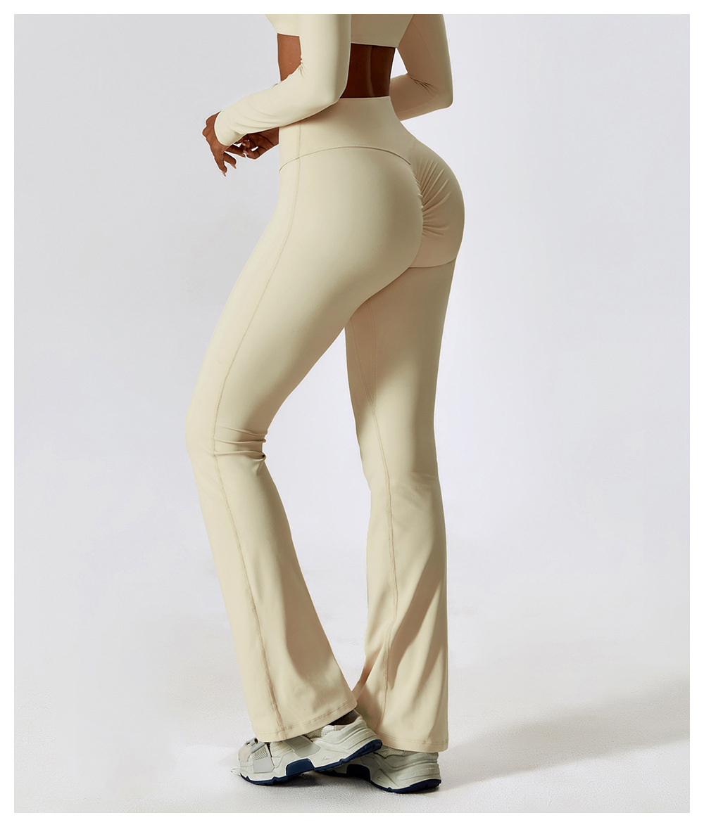 Simple Style Solid Color Nylon Spandex Pleated Active Bottoms Flared Pants display picture 5