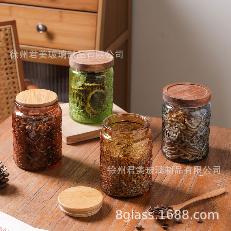 700ml tanque de almacenamiento de vidrio colorido begonia cocina casera granos de café té granos de granos latas de sellado al por mayor