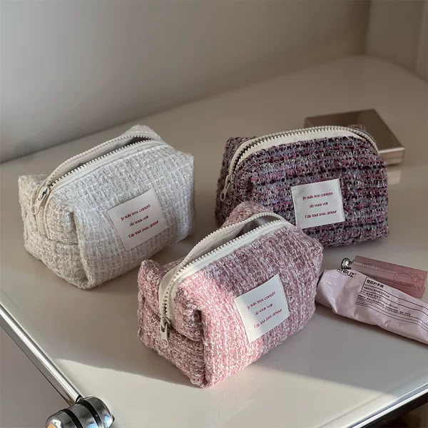 [Su Xi cloth bag] pink purple small fragrant wind woolen woven boat bag makeup supplies storage square bag mobile phone bag