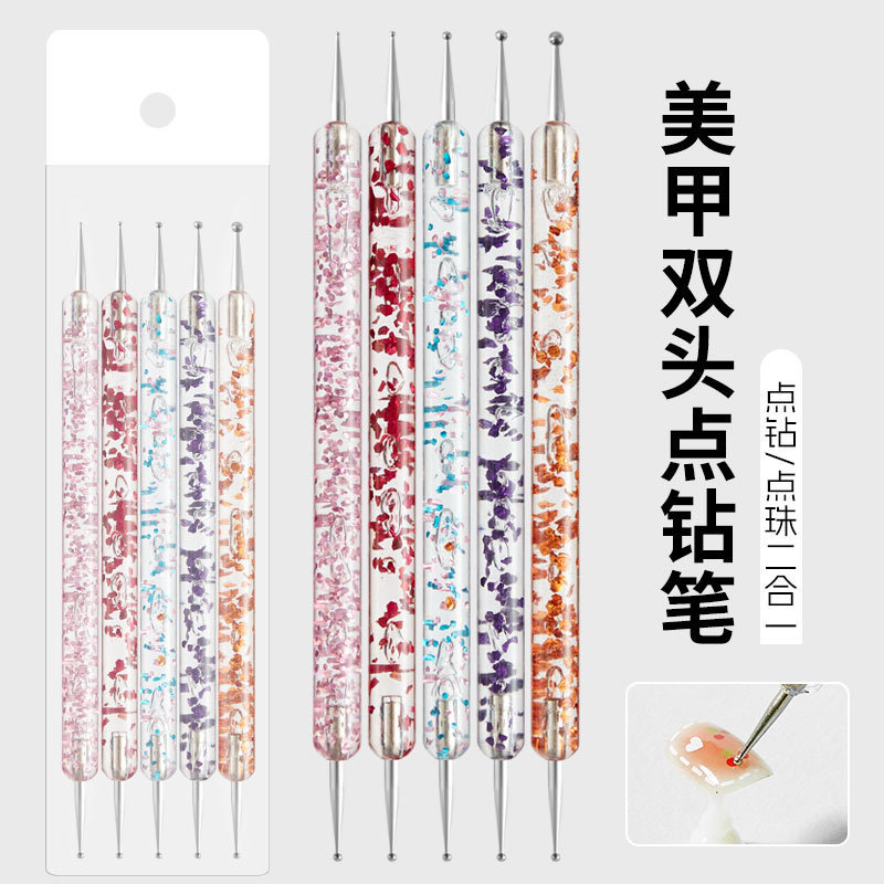 ネイルペンセット5本アクリルダブルヘッドドリルペンスパイラルセットネイルサロン専用花針付きドリル|undefined