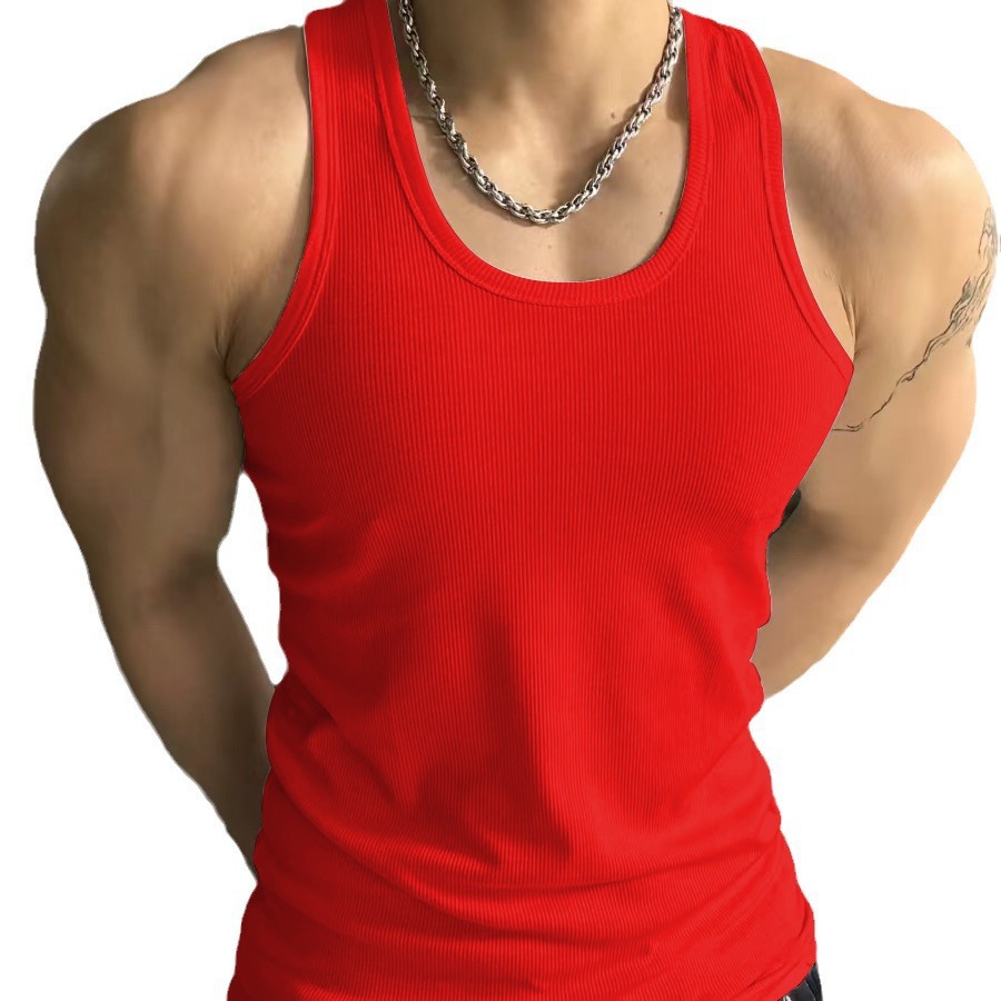 Hielo grueso hilo delgado elástico chaleco deportivo de fitness hombre cuello redondo tamaño grande entrenamiento muscular seco rápido transpirable
