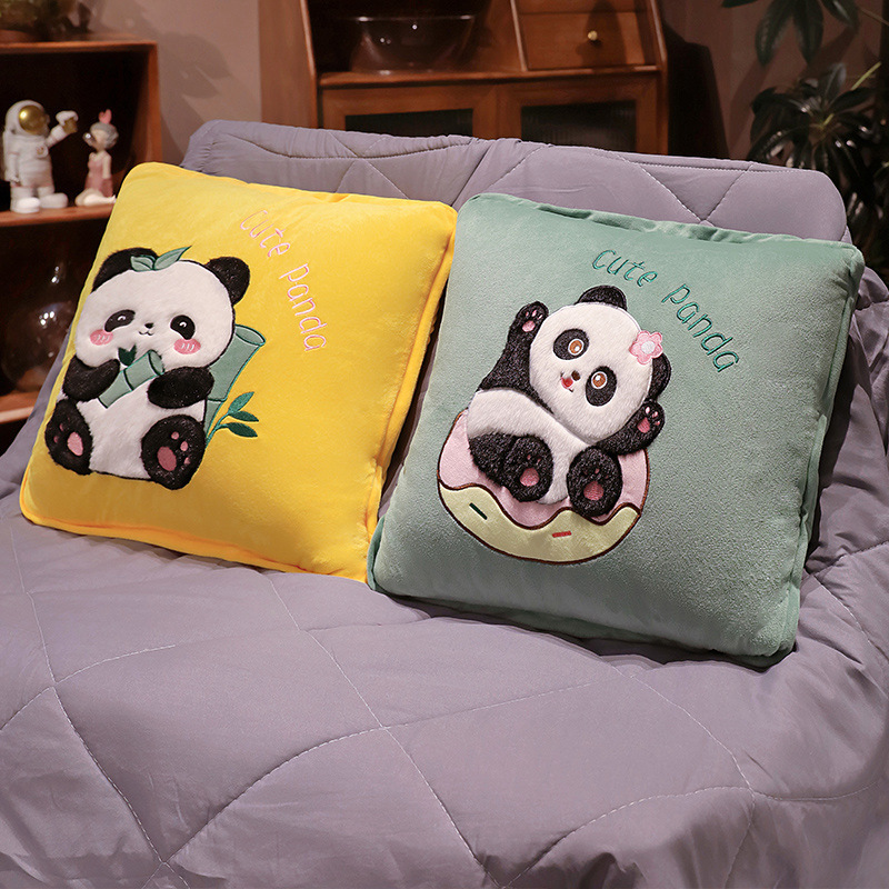 Panda almohada edredón Oficina de doble uso engrosada siesta plegable de aire acondicionado manta de dos en uno almohada de coche
